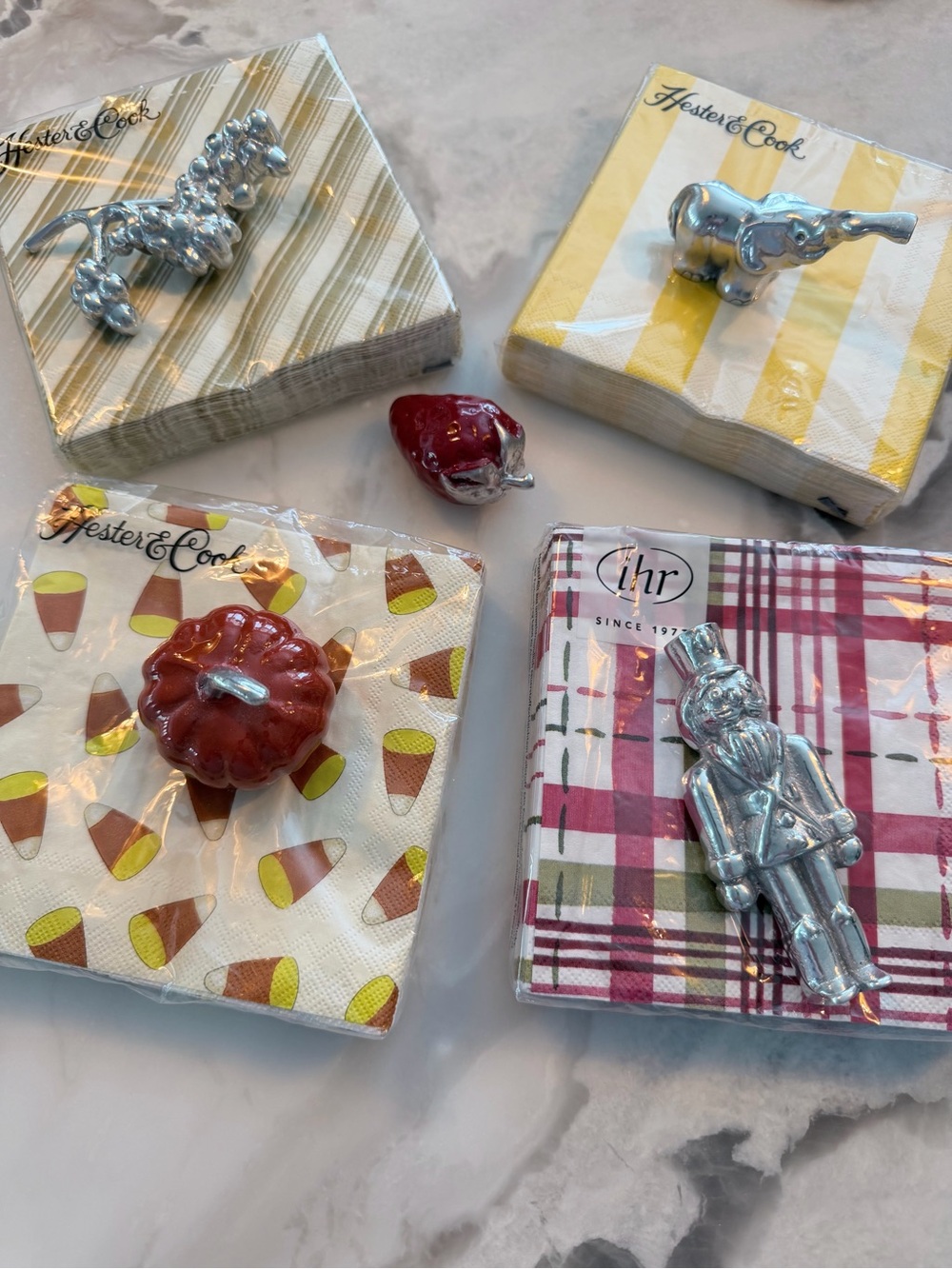 Mariposa Napkin Weights Set of 5 + 4 Cocktail Napkin Packs